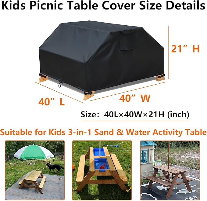 Waterproof Kids Picnic Table Cover for 3-in-1 Sand & Water Activity Table, Kids Outdoor Table Cover for Toddler Wood Outdoor Convertible Water Activity Table Weatherproof Protection
