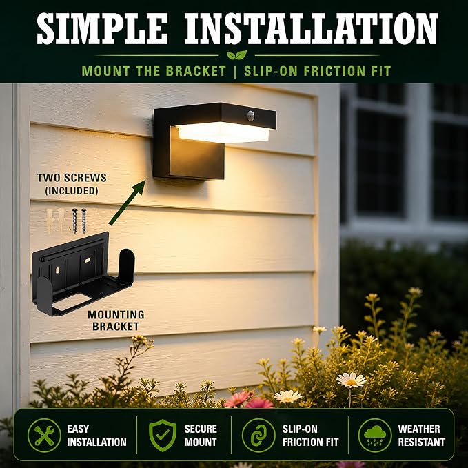Square Solar Wall Lights - Solar Powered Wall Lamps - LED Lights - PIR Sensor & Two Lighting Modes - Rechargeable Battery Lasts Up to 55 Hours - 3000K - IP44 Weather Resistant - 2 Pack
