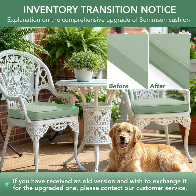 Outdoor Chair Cushions Set of 2: Waterproof & Fade Resistant Patio Furniture Cushions - 19 x 19 x 2 Inch Non Slip Round Corner Seat Cushion Pads with Removable Cover for Garden Yard Lawn, Sage Green