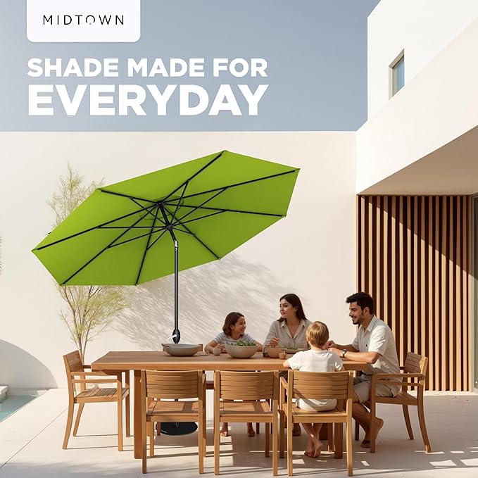 Midtown Umbrellas – The Swilt 8 Ft Patio Umbrellas with 360° Swivel & Tilt Mechanism, 8 Fiberglass Ribs & Terylast Polyester Fabric for Backyard, Deck, Pool & Cafes - Pear Canopy, Black Pole