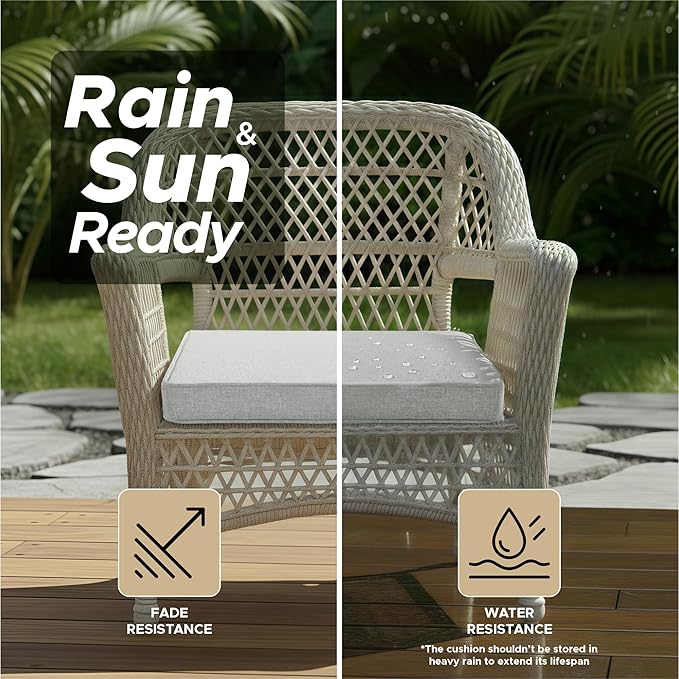 Outdoor Chair Cushions, Water-Resistant & Fade-Resistant, Patio Furniture Square Seat Replacement Chair Pads with Ties, Removable Cover, Non-Slip Bottom, Set of 6, 24 x 24 Inch, Light Grey