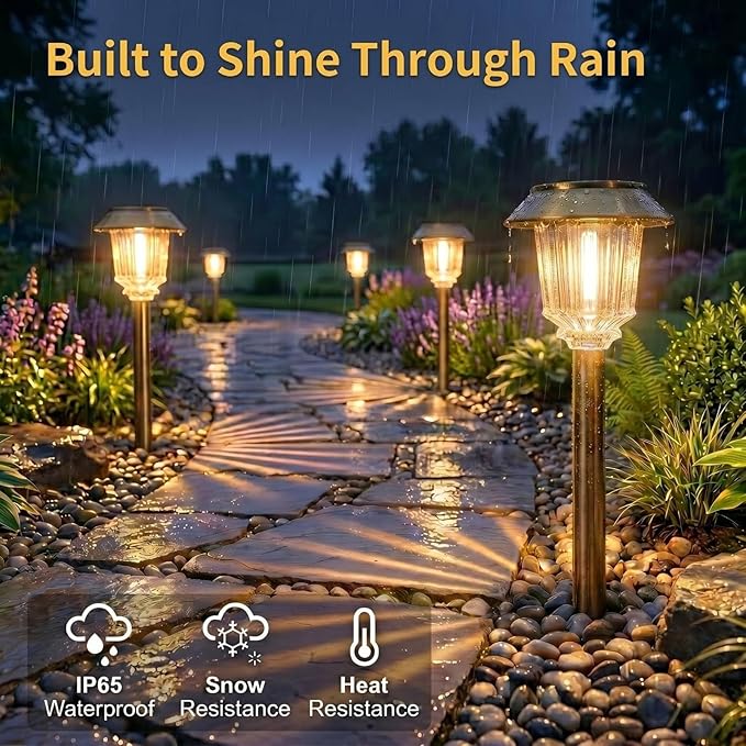 XMCOSY+ Solar Pathway Lights Waterproof - 6 Pack Solar Lights Outdoor, 10-40 LM Dimmable Outdoor Solar Light for Yard Pathway Garden Driveway Walkway (Bronze)