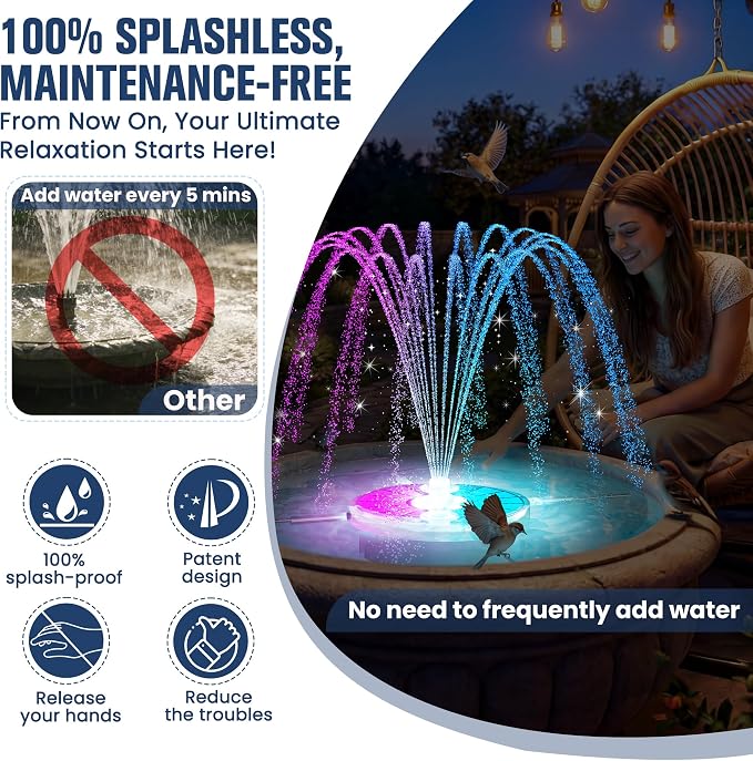 4000mAh Solar Fountain,2026 Solar Bird Bath Fountain Pump,3 Spray Solar Powered Water Fountain with Lights,Floating Birdbath Fountain,DIY Water Bird Bath Fountain for Outdoor,Garden,Pond-Black