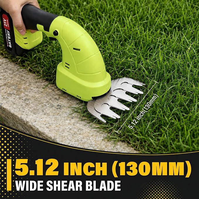 2-in-1 Cordless Hedge Trimmer & Grass Shear, 21V, Green | Lightweight Handheld, Small Yard Lawn Edging, Easy One-Hand Pruning for Women & Seniors, 2 Batteries & Charger Included