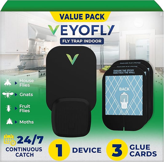 VEYOFLY Fruit Fly Traps for Indoors (1 Device + 3 Refills), Gnat Trap Indoor Plug in, Bug Traps, Flying Insect Trap, Gnat Traps for House Indoor, Fly Trap Indoor for Home Bug Light, Gnats Catcher