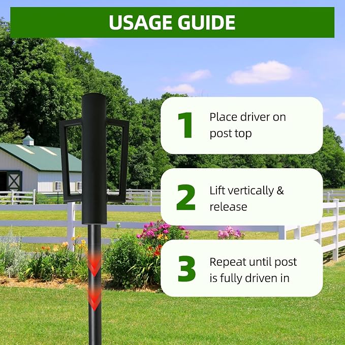 Fence Post Driver with Handle 16.5 Inch T Post Driver, 8LB Heavy Duty Hand Post Pounder, 2.7 inch Inner Diameter Hand Post Rammer for Metal Fence Stake, U Channel, Sign Post