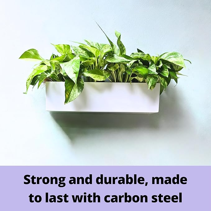 LaLaGreen Bundle- 2 Pack, 16 Inch Rectangular Metal Pot + 16 Inch Three Tier Hanging Planter Vertical Floating Large Shelf Indoor Outdoor Window Boxes Modern Boho Style Plant Holder Wall Mount Decor