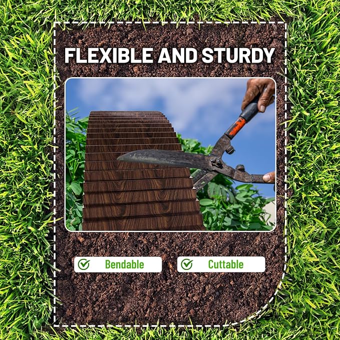 SnugNiture Corrugated Metal Garden Edging 4" x 60', Sturdy Lawn Landscape Edging Border, Fence for Garden, Flower Bed and Yard (Brown)