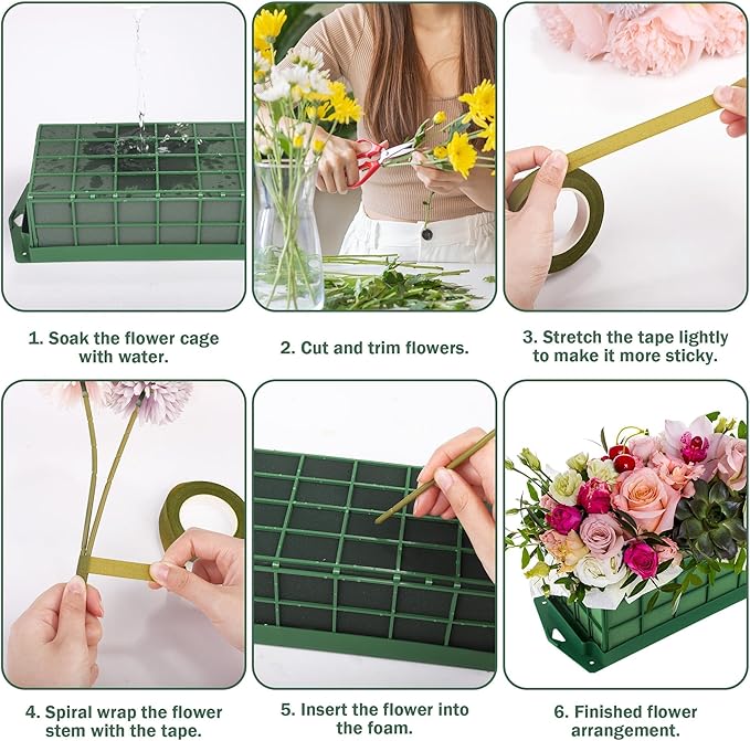 Hahood 6 Packs Floral Foam Cage Rectangle and Square Flower Holder with Floral Foam Blocks Flower Cage Holders Flower Arrangements Supplies Cage for Fresh Flowers, Wedding Home Garden Decorations