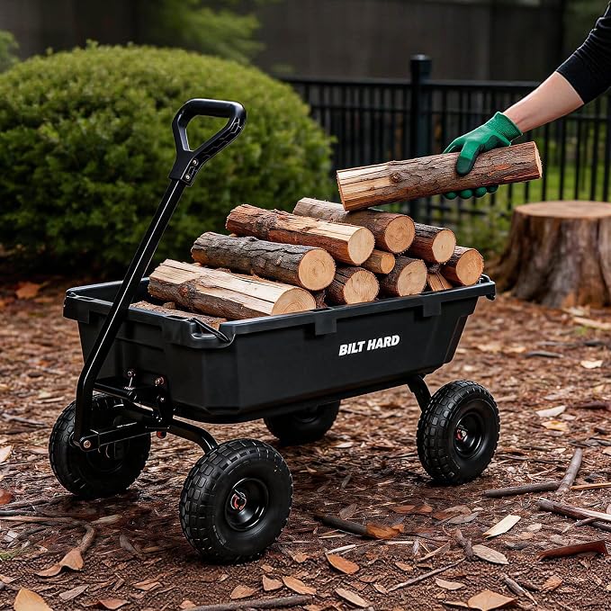 BILT HARD 900 lbs Poly Garden Dump Cart, 5 Cu.Ft Wheelbarrow Cart with 10" All Terrain Wheels & Quick-Release System, Heavy Duty Utility Wagon for Yard, Farm & Garden
