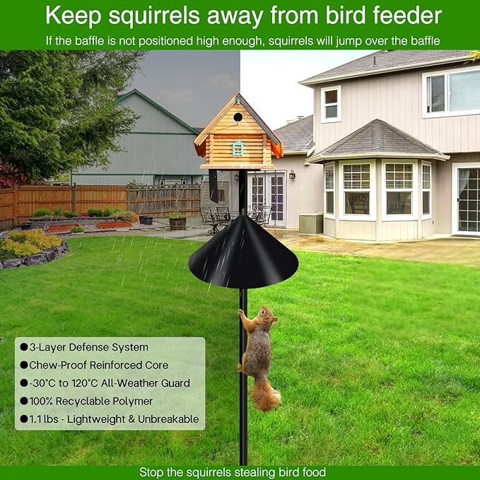 Wider Squirrel Baffle for Bird Feeder Pole, Raccoons Rodents Guard Stopper for Outside Shepherd Hooks, Easy Assembly Baffle for Bird Feeding Pole (16Inch 2 Pack Glossy Black)