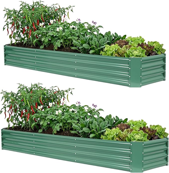 ZORMY 2 Pcs 8x2x1ft Galvanized Raised Garden Bed Outdoor, Metal Planter Boxes with Easy Assembly, Planter Raised Beds for Gardening, Flower, Plants, Vegetable, Herb - LotusGreen
