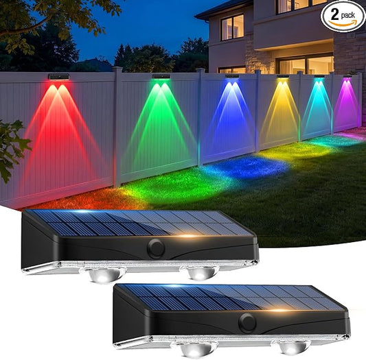 kolpop 2 Pack Solar Fence Lights Outdoor,11 Modes & 9 Colors Fence Lights Solar Powered,IP65 Waterproof, 60LM LED Solar Lights for Patio,Backyard,Outside,Railing,Wall,Nighttime,Party