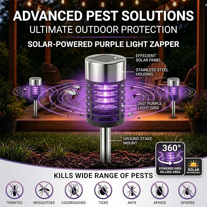 4Pack Solar Bug Zapper Outdoor Mosquito Repellent,Waterproof Mosquito Zapper for Outside,Mosquito Trap Used to Repel Gnat Small Flying Insect,Solar Fly Zapper Outdoor for Garden Patio