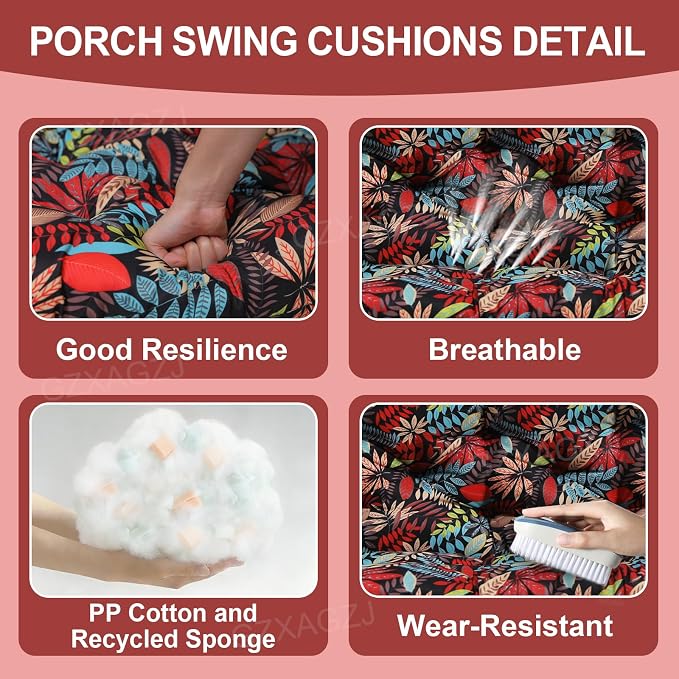 Porch Swing Cushions Outdoor 40x40 inch Waterproof Extra Thick 5" Swing Cushions Replacement with Backrest and Ties for Outdoor Furniture Porch Patio Garden Lawn (Floral Pattern)