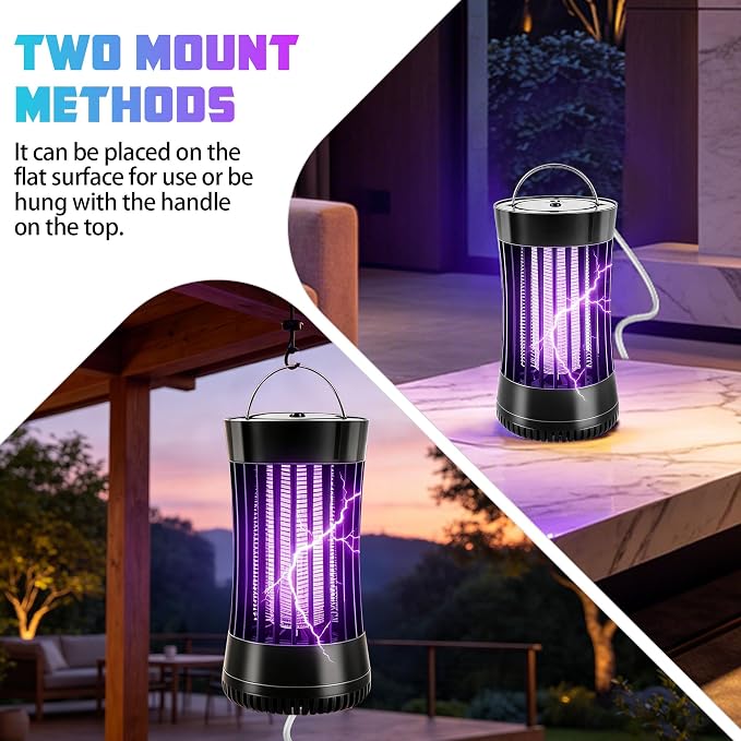 Phosooy 2 Packs Indoor Electric Bug Zapper with Fan, 2-in-1 Mosquitoes Killer with 1500V High Voltage, Small Fly Insects Lamp Trap Catching Moth Gnat Fruit Flies, White & Black, No Battery