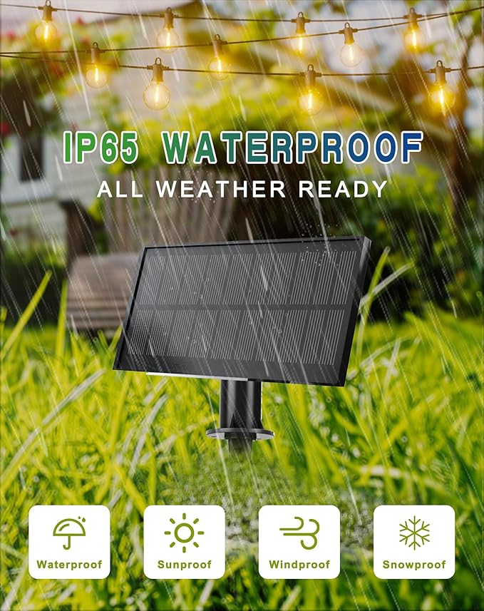 Zuske Solar String Lights Outdoor Waterproof 100FT with USB Port and 52 Shatterproof G40 Bulbs(2 Spare), LED Solar Powered Patio Lights for Outside, Porch, Backyard, Gazebo, Garden(Warm White)