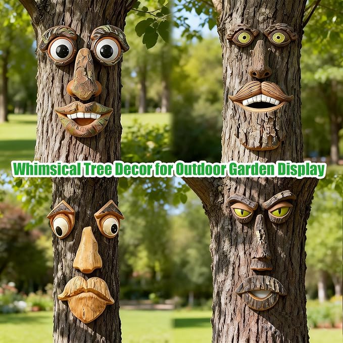 Tree Faces Decor Outdoor, Large Whimsical Old Man Tree Hugger Statues, Resin Tree Art for Garden Yard Patio, Funny Tree Peeker Sculptures for Halloween Easter (B)