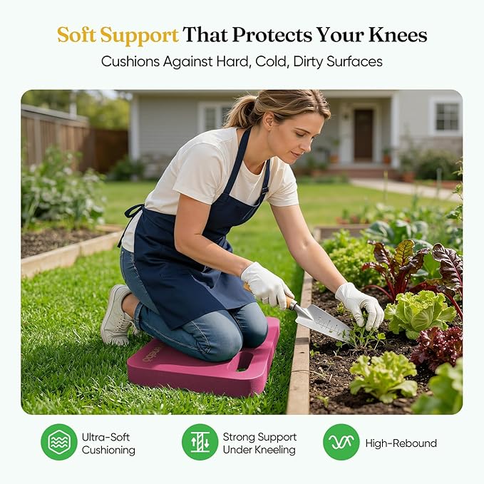 Grenebo High-Density NBR Foam Garden Kneeling Pad, 1.6" Extra Thick Gardening Pads for Kneeling, Ultra Soft Kneeling Pads for Gardening, Work, Exercise, Yoga, Bathing Baby, 17.3×11×1.6 in, Pink