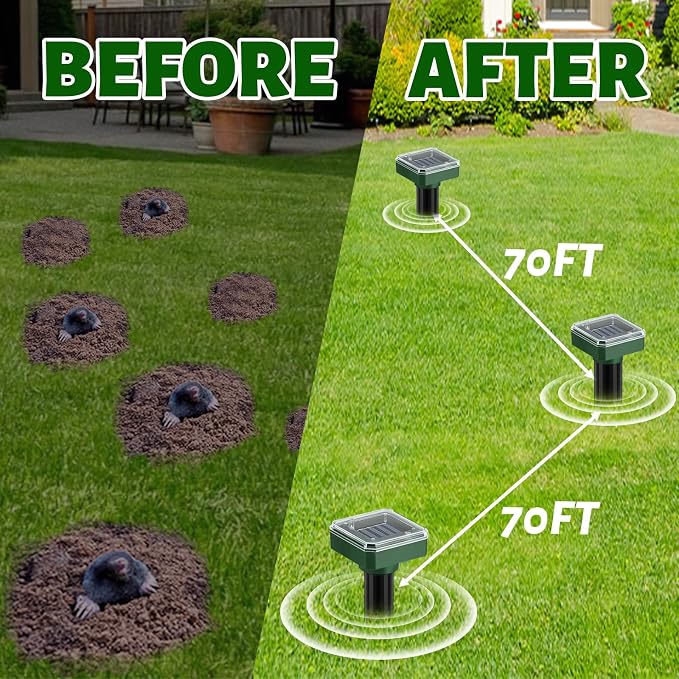 Ultrasonic Mole Repellent 10 Pack Snake Repellent for Yard Solar Powered Sonic Mole Deterrent Pest Control Rodent Repeller Chaser Gopher Vole Trap Outdoor Gopher Ultrasonic for Lawn Garden Repeller