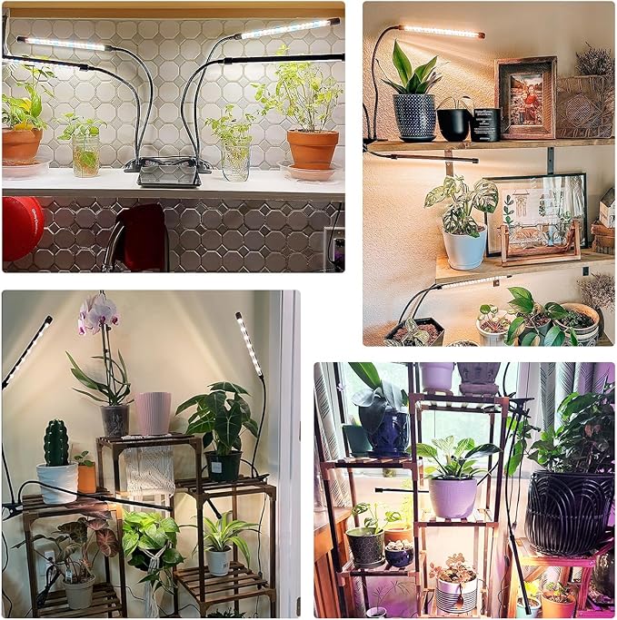 SDOVUERC 4 Heads Grow Lights for Indoor Plants, Full Spectrum LED Plant Lamps with Clips and 120 inch Cables for Seeding Growing(with Adapter)