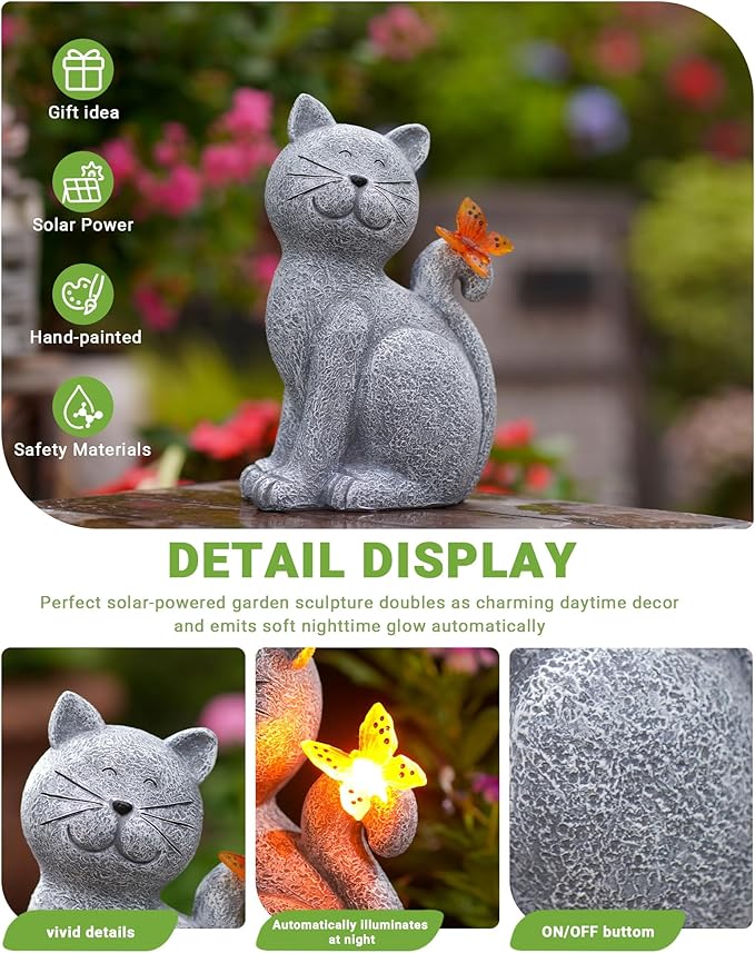 Nacome Cat Outdoor Statues for Garden: Outside Decor with Butterfly Clearance for Yard Art Lawn Ornaments Porch Patio Balcony Home House - Gifts for Mom Grandma Women