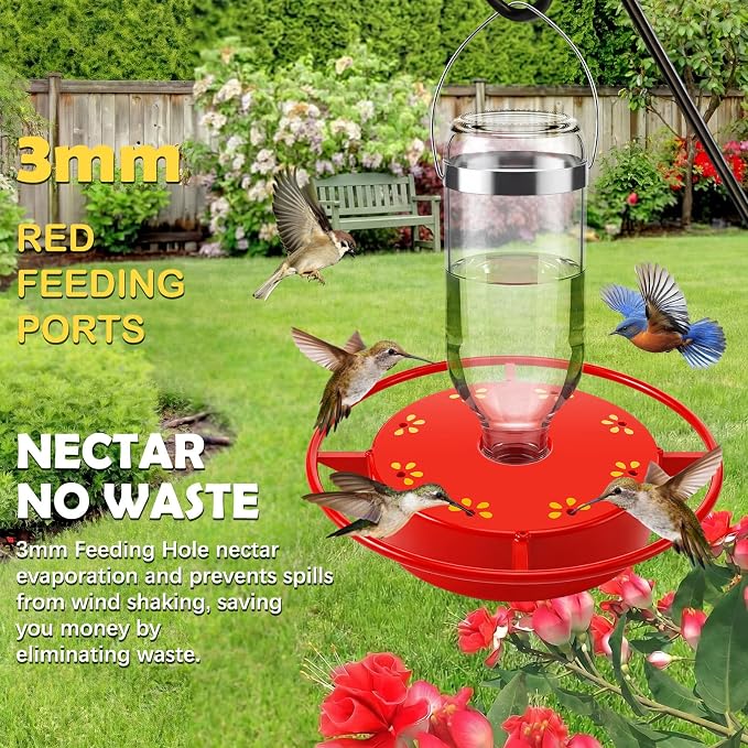 LemonRoad 3 Sets Hummingbird Feeder Replacement Bases Replaceable Red Plastic 8 Port Base for Select Threaded Bottle-Style Feeders, Screw-Together Design(No Bottles)