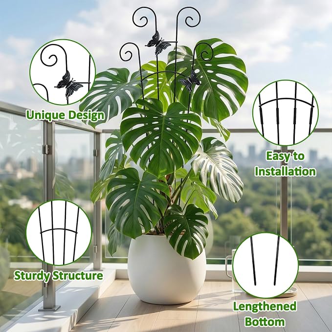 Monstera Plant Support - 4-Pack of 32.6" Tall Plant Trellis Stakes for Large Indoor Vines | Adjustable Dual Pole Frame for Monstera Deliciosa & Potted Plants