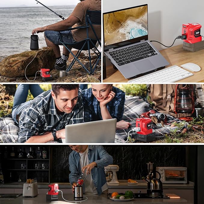 Real 200W Power Inverter Compatible with Milwaukee 18V, VoLtTech Battery Inverter 18V to 110V-120V, Phone Charger USB Charger Adapter Power Adapter with 2 USB Ports, 1 Type-C & 1 AC Outlet(No Battery)
