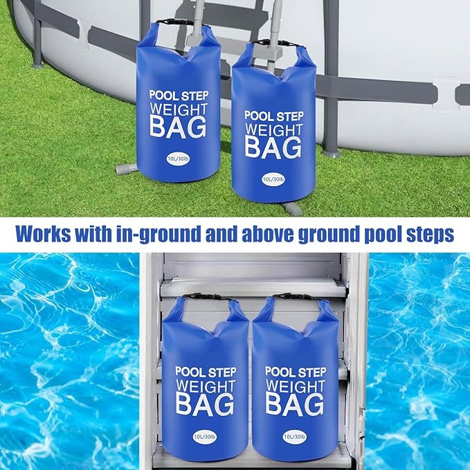 2 Pack 30lb Universal Pool Ladder Weights, No Breaken Pool Step Weights for Above Ground Pools, 500D PVC Waterproof Pool Stair Weights Pool Sand Bags for Above Ground Swimming Pools Stair (Blue)