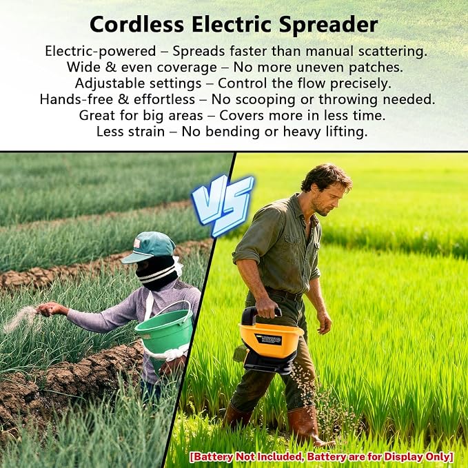 Seed Spreader Fertilizer Grass Seed Spreader Cordless Compatible with Dewalt 20V Battery, Salt Spreader for Snow 3.7L Handheld, All-Season Use [ Battery Not Included ]