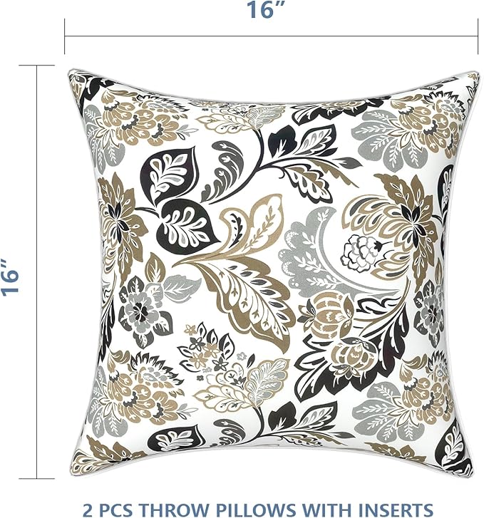 LVTXIII Set of 2 Patio Throw Pillows Waterproof 16"x16" Fade Resistant Outdoor Throw Pillows with Inserts, Fluffy Decorative Garden Toss Pillow Cushions for Home Patio Coach Sofa Use, Dailey Tan