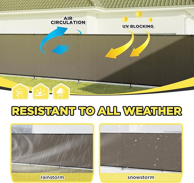 5' x 114' Brown Outdoor Privacy Screen Freestanding 240 GSM Privacy Fence Panels for Outside, Pool Fences with Poles, Backyard Temporary Fencing, Privacy Wall Ground Pole Fence