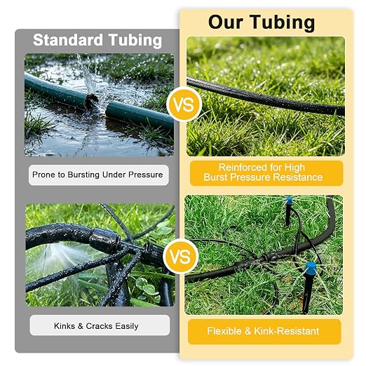 1/2 Inch Irrigation Tubing, 50FT Drip Irrigation Tubing for Garden, Flexible Poly Drip Irrigation Hose for Raised Beds, Greenhouse, Lawn, Yard Watering System