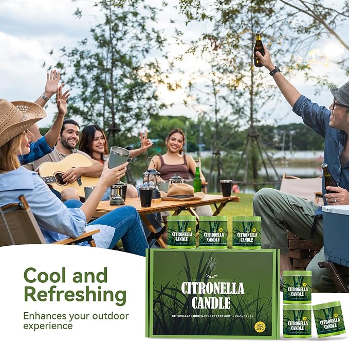 Citronella Candles Outdoor Set, 6 Pack Jar Candle for Patio Camping Backyard Picnic, Infused with 5 Plant Essential Oils, 9 Oz Non Toxic Candles, Scented Candles Sets Gifts for Men Women