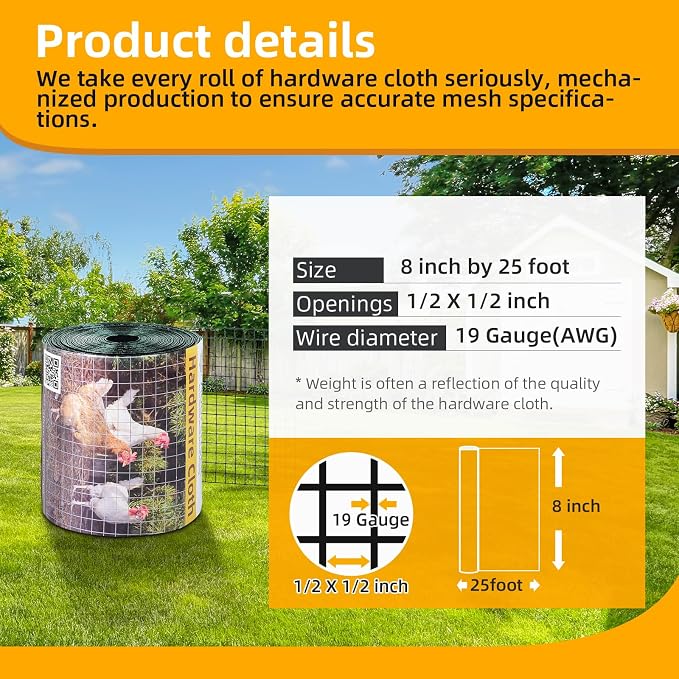 8in x 25ft Green Hardware Cloth 1/2 inch 19Ga PVC Coated Wire Mesh Vinyl Coated Fence, Welded Metal Chicken Wire Fencing Roll, Garden Plant Fencing, for Chicken Coop and Home Improvement