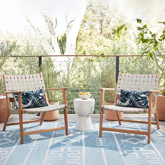 LVTXIII 2 Pack Outdoor Lumbar Pillow Covers 12x20 Inch with Piping, Water-Repellent Back Cushion Covers ONLY for Patio Furniture, Sofa, Garden Bench, Palm Blue