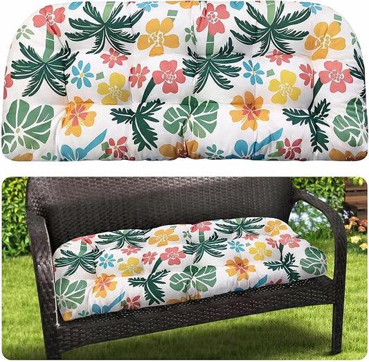 MAGIC ELEPHANT Outdoor Bench Cushion, Memory Foam Loveseat Cushion for Patio Furniture Wicker Chair, Settee Porch Swing Seat Cushion, 44 x 19 Inches (Hawaiian Palm Floral)