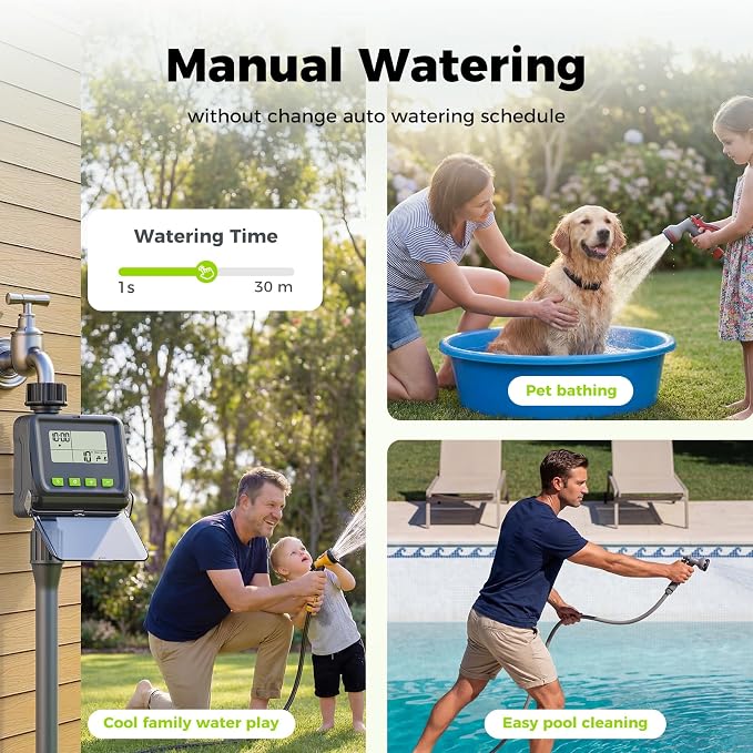 Sprinkler Timer, Watering Timer for Garden Hose, Programmable Hose Faucet Timers with Rain Delay, Outdoor Soaker Automatic & Manual Drip Irrigation Controller System for Lawn Yard Greenhouse