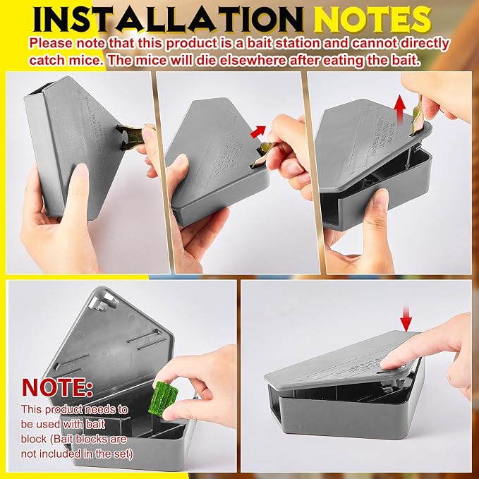 Qualirey 12 Pcs Mice Station with Key Triangle Mouse Station Lockable Reusable Bait Box, Enclosed Design for Indoor and Outdoor Use, Suitable for Small Mice (Gray)