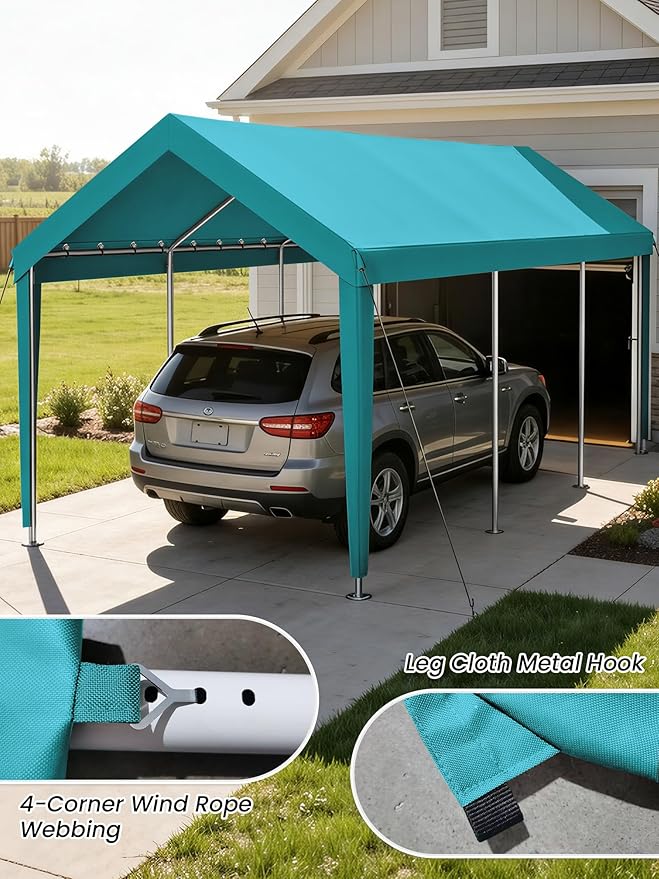 10 x 20 Ft Carport Replacement Cover, Heavy Duty Outdoor Car Tarp Canopy, Waterproof & UV Protected Tear Oxford Tarp with Ball Bungees (Frame is Not Included)