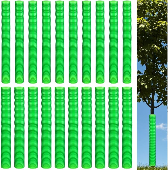 Menkxi 20 Pcs Corrugated Tree Guards Tubes Plastic Saplings Tree Trunk Protectors Wraps to Protect Bark from Deer, Sapling from Rodents, Mowers, Animals(15.7 x 2, 15.7 x 1.5)