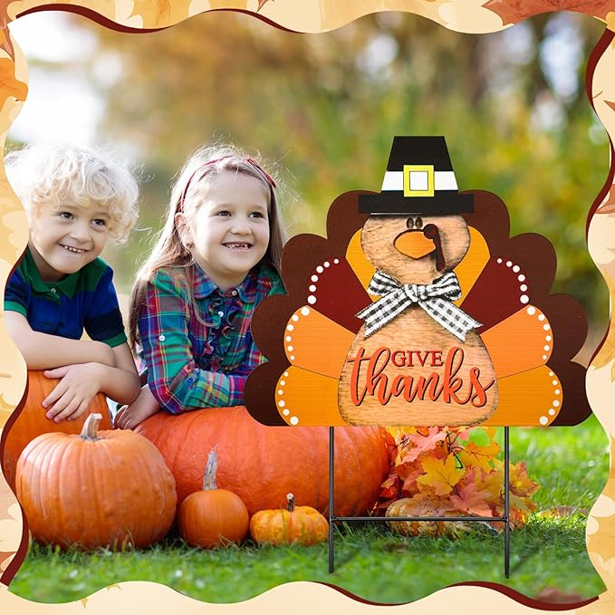 Weysat Thanksgiving Yard Sign 14.96 Inch Turkey Metal Decoration Outdoor Fall Decoration for Home Outdoor Gobble Turkey Yard Decor with Stakes Waterproof for Home Garden Patio Lawn Party Walkway Decor