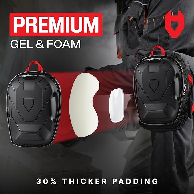 NoCry Professional Work Knee Pads for Men and Women with Non-slip Heavy Duty Cap and Ankle Support — Soft Foam Cushion and Gel Knee Pads for Men Construction — Easy to Fasten Kneepads with Hang Loop
