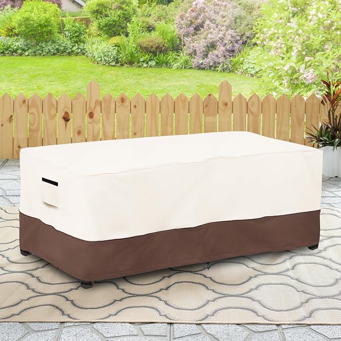 Outdoor Coffee Table Cover Waterproof - 600D Heavy Duty Outdoor Tables Cover,Patio Rectangular Side Table Covers,UV & Weather Resistant(26" Dx42 Lx16 H,Beige&Brown)