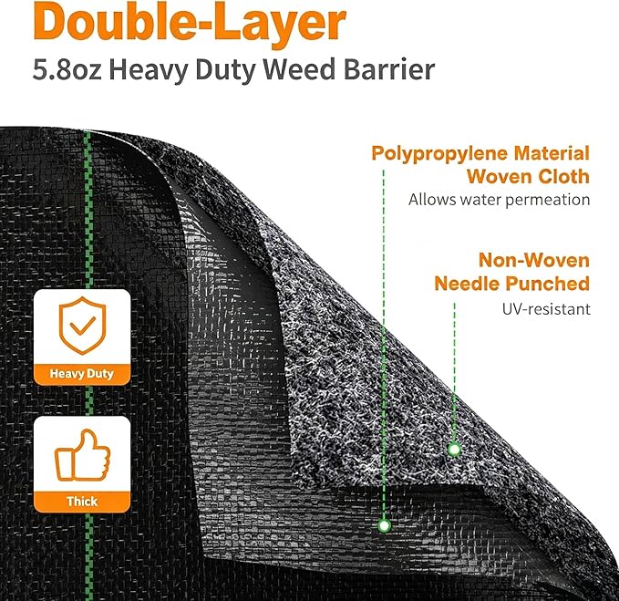 AMAGABELI 5.8oz 4ft x 50ft Weed Barrier Landscape Fabric Double Layer Garden Cloth Heavy Duty Weed Control Blocker Mat Gardening Ground Cover Durable Woven Geotextile Fabric Driveway Underlayment