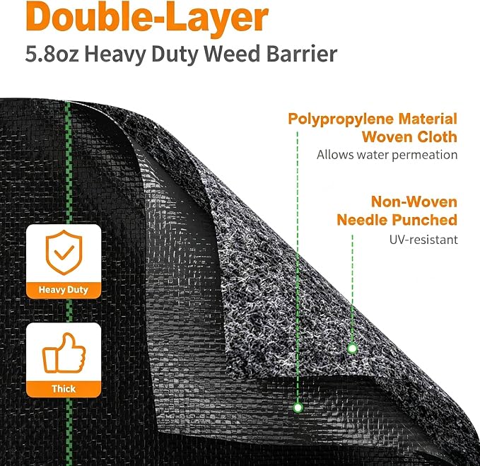 AMAGABELI 5.8oz 3ft x 50ft Weed Barrier Landscape Fabric Double Layer Garden Cloth Heavy Duty Weed Control Blocker Mat Gardening Ground Cover Durable Woven Geotextile Fabric Driveway Underlayment