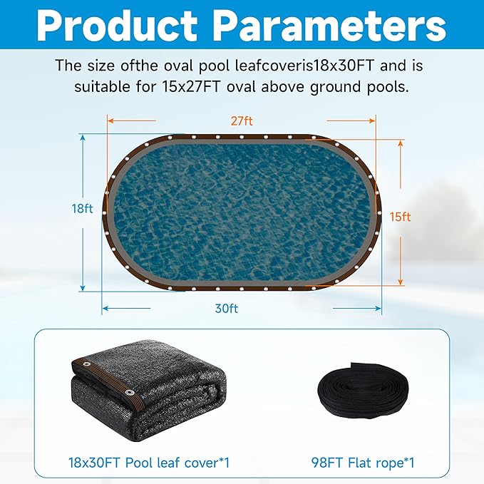 Pool Leaf Net Cover 12x24 Oval Above Ground, Black Mesh Swimming Pool Net Cover with Winch & Cable, Heavy-Duty Tear Resistant UV-Protected Weatherproof (Black, Oval-12FTX24FT)