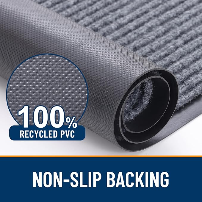 OLANLY Front Door Mat Indoor Outdoor Entrance, 2-Pack 59 x 23 Inch, Waterproof Heavy Duty Doormat, Fade Resistant, Low Profile, Easy Clean Patio Porch Welcome Floor Mats for Entry, Light Gray