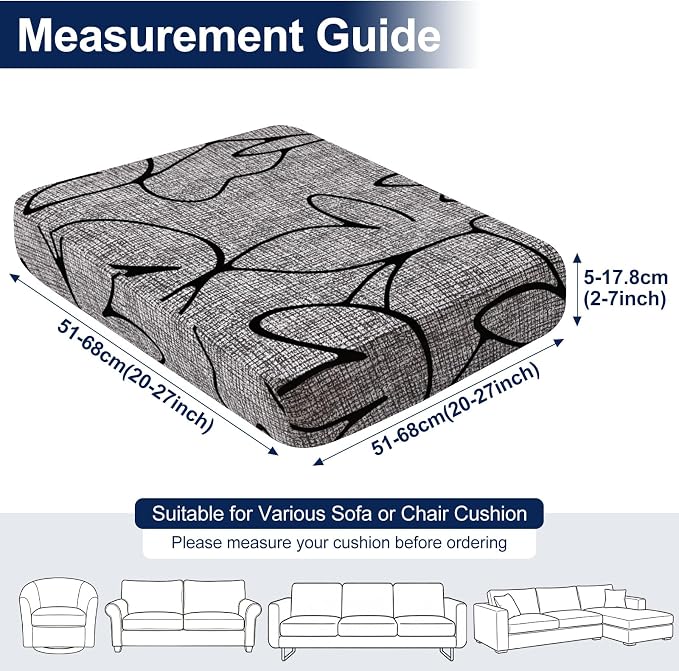 Smiry Waterproof Patio Cushion Covers, Stretch Outdoor Couch Slipcovers Replacement Washable Furniture Protector Sofa Chair Seat Cover for Dogs and Pets (8 Pcs, Grey and Black)